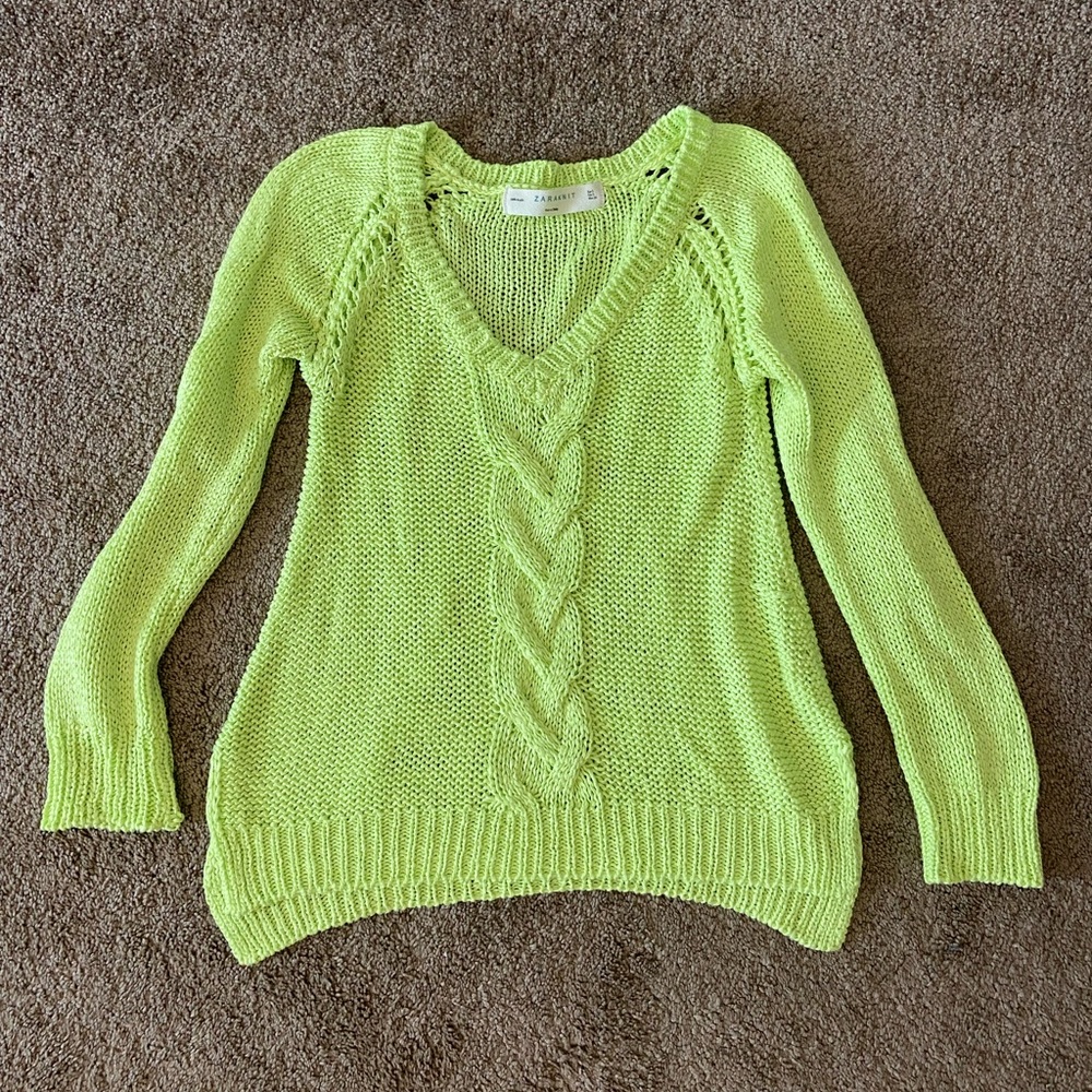 Zara Neon green Knit Oversized Sweater